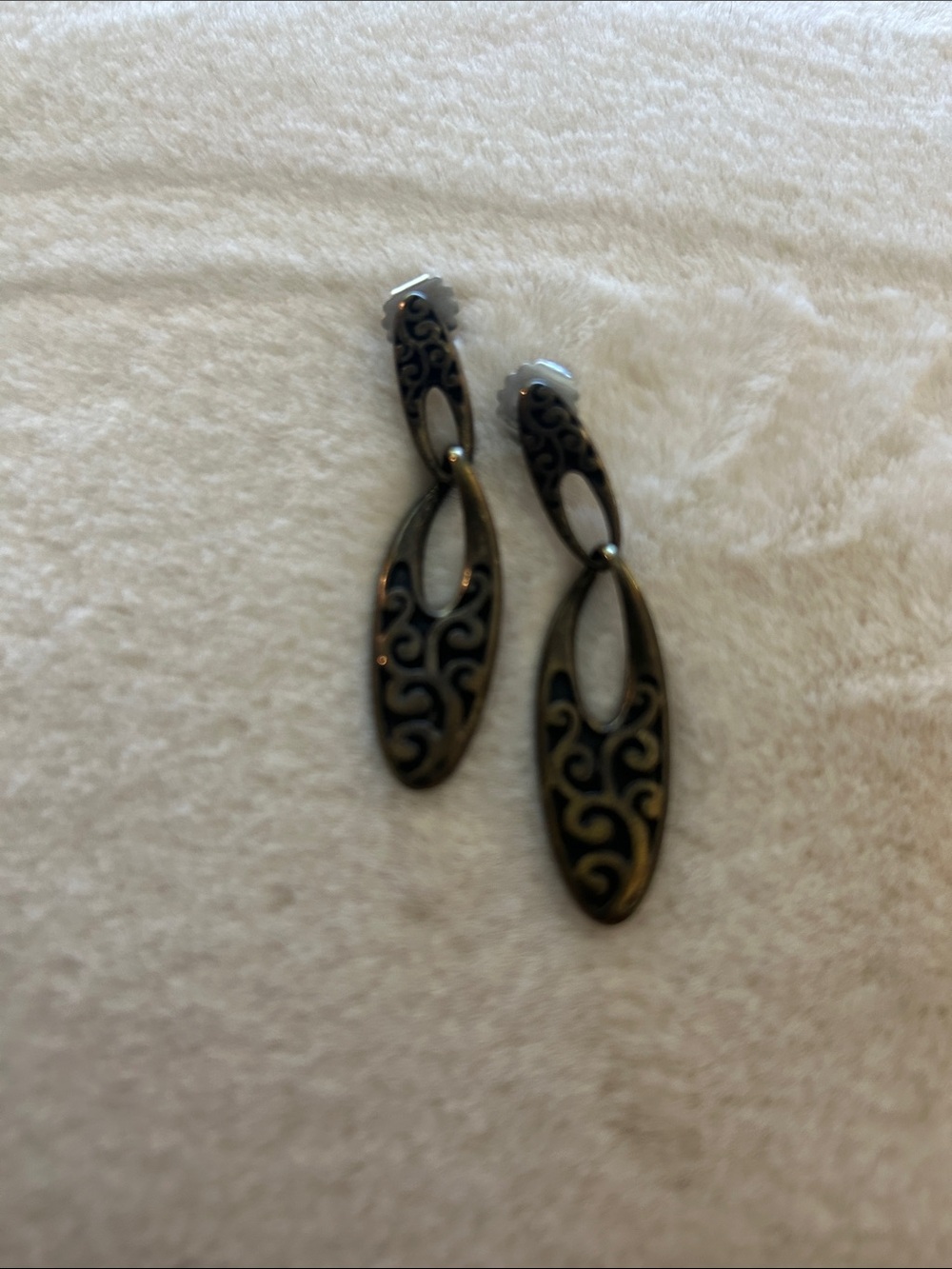Lia Sophia Black and Gold Swirl Drop Earrings